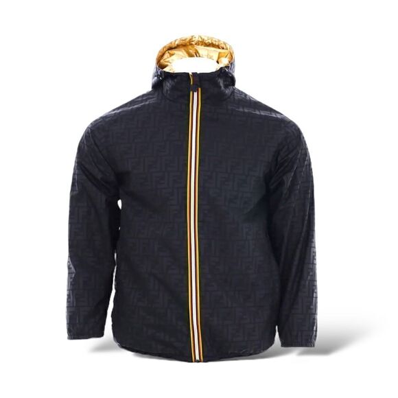 Fendi x K-Way Gold-Tone/Black Zucca Printed Reversible Nylon Windbreaker - Picture 6 of 9